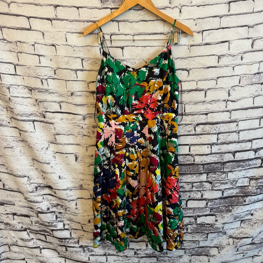 J.Crew Spaghetti-Strap Silk Dress Colorful Brushstroke Paint SZ 10 - Picture 2 of 5